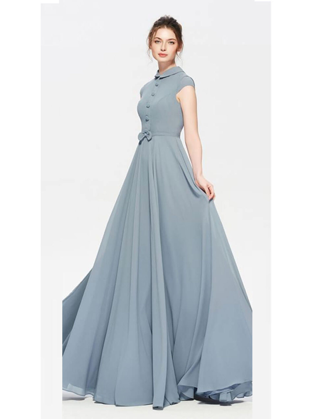 Light Slate Grey Georgette Floor Touch Gown for Festival