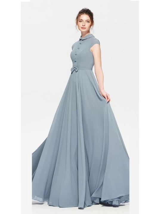 Light Slate Grey Georgette Floor Touch Gown for Festival