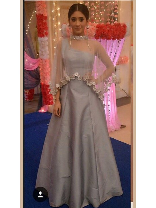 Lovely Grey Silk Bollywood Style Gown for Party Lovely Grey Silk Bollywood Style Gown for Party