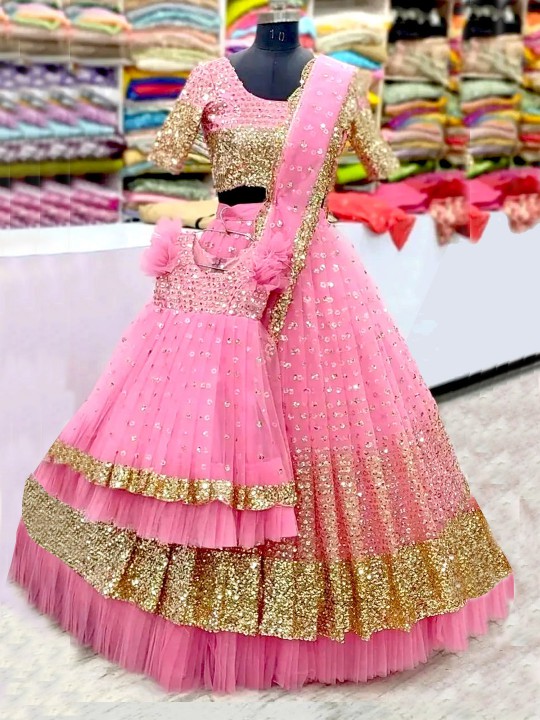 Pink Net Mother Daughter Lehenga Choli Pink Net Mother Daughter Lehenga Choli